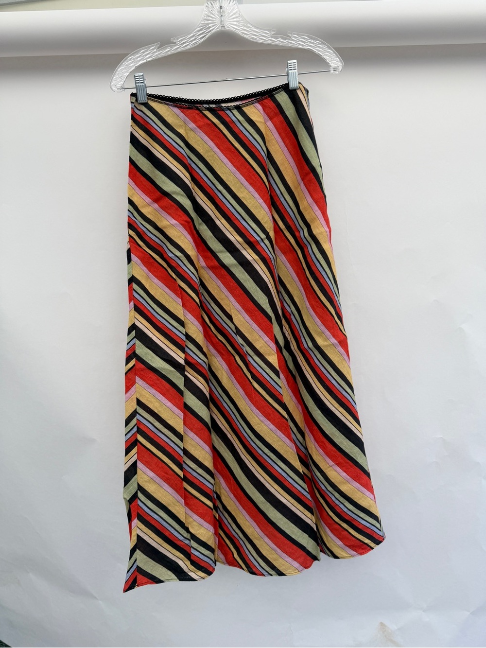 RIXO Stripe Mid-Rise Long Skirt Linen